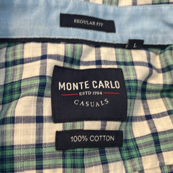 Monte Carlo Casuals men’s white plaid long sleeve button down shirt size large - Picture 8 of 9